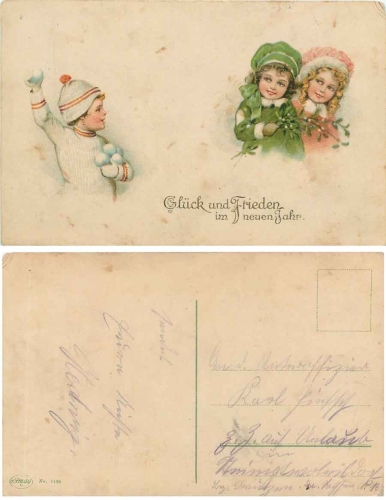 Kinder mit Schneeball gebr. ca. 1910