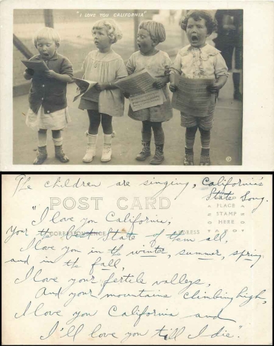 Children's choir "I LOVE YOU CALIFORNIA" echo card around 1930