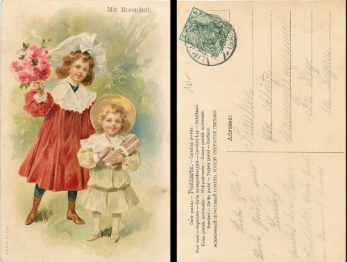 Kinder mit Blumen Rosenduftkarte o 8.12.08
