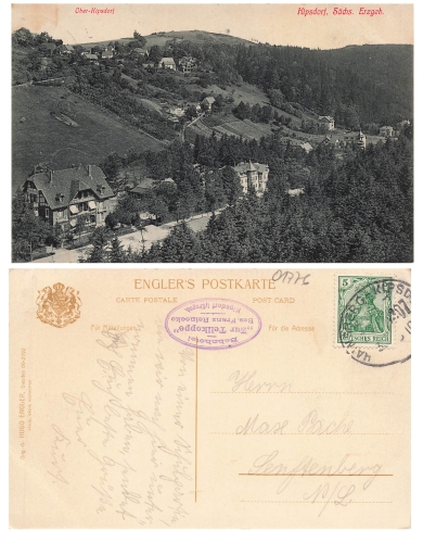 01773 Kipsdorf railway postmark Hainsberg Kipsorf train 1307 May 30, 1910