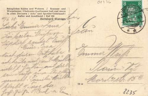 01773 Kipsdorf Erzgebirge Hotel Pension "Fürstenhof" o 1928
