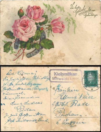 09306 Kleinmilkau Mittweida country Country postmark on flower card o 4.11.1930
