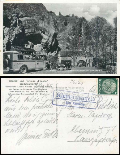 96260 Kleinziegenfeld about Bamberg country postmark on postcard o 29.9.1941