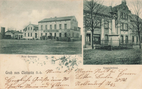01998 Klettwitz Niederlausitz Clettwitz Hotel Germania Kriegerdenkmal o 1907