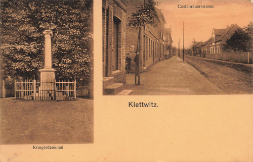 01998 Klettwitz Niederlausitz Costebrauerstrasse und Kriegerdenkmal Feldpost o 1916