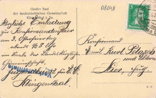 Klingenthal Sachsen Großer Saal der Landeskirchlichen Gemeinschaft o 1927
