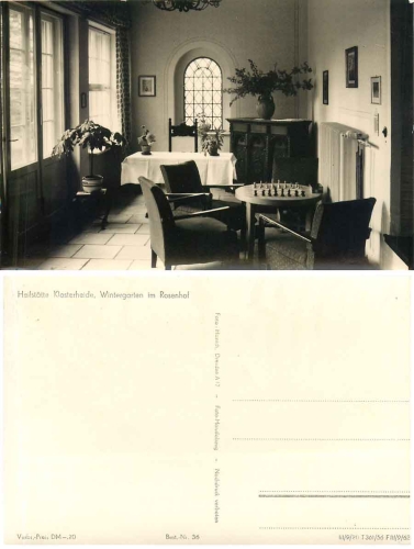 16835 Heilstätte Klosterheide Wintergarten im Rosenhof mit Schachspiel *1956 Hanich0036
