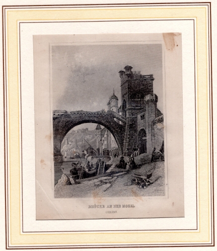 Koblenz Bridge on the Moselle original steel engraving around 1870