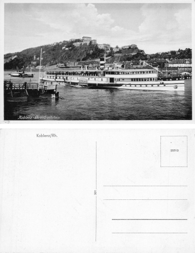 Koblenz Ehrenbreitstein Rheindampfer Vaterland um 1930