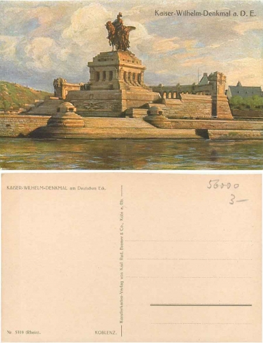 Koblenz Deutsches Eck Kaiser Wilhelm monument artist card *ca.1920