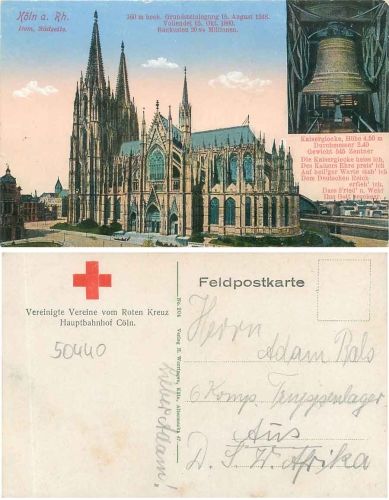 Cologne Cathedral Kaiserglocke United Clubs from the Red Cross Central Station gebr. around 1915
