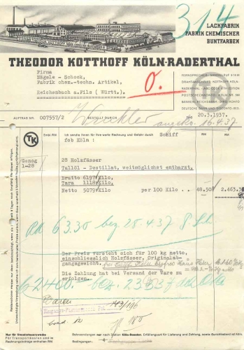Cologne Radertal Lackfabrik Theodor Kotthoff letterhead with factory view 1936