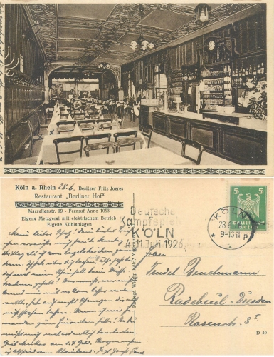 Cologne restaurant “Berliner Hof” interior view o June 28, 1926