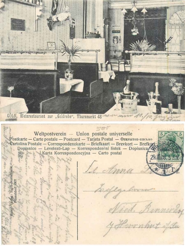 Cöln Weinrestaurant zur Goldrebe Thurnmarkt 48 o 29.10.1908