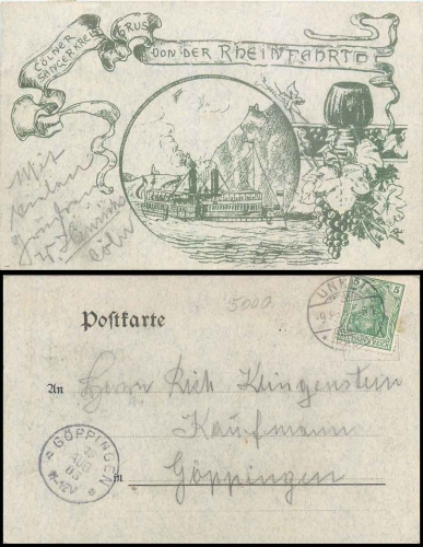 Cologne singers group greetings from the Rheinfahrt Litho o 09.08.1903