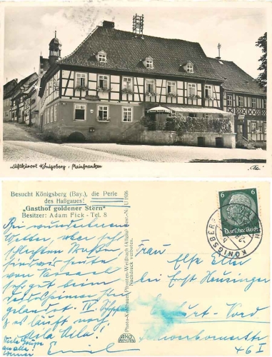 Königsberg Mainfranken Gasthaus Goldener Stern o 2.8.1937