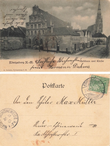 Koenigsberg Neumark Rathaus und Kirche Chojna o 24.122.1901
