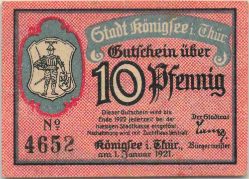 Königsee Thüringer Notgeldschein 1921