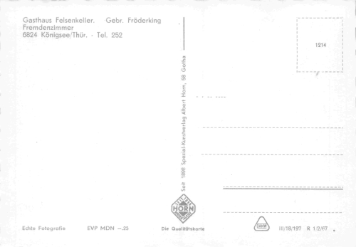 Koenigsee Thuringian Inn Felsenkeller * 1967