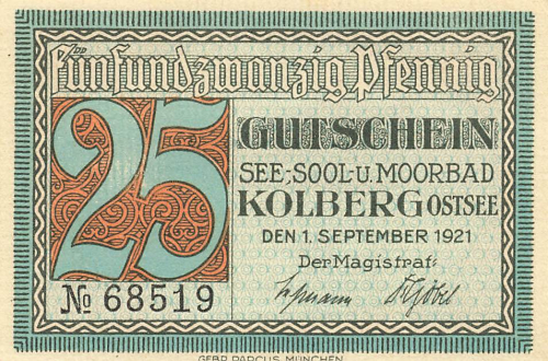 Kolberg Ostsee Pommern Kolobrzeg Notgeldschein 1921