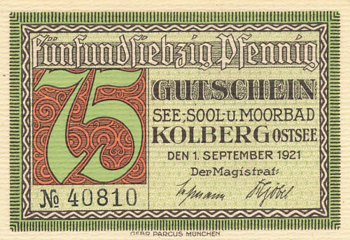 Kolberg Baltic Sea Pomerania Kołobrzeg Emergency banknote 1921
