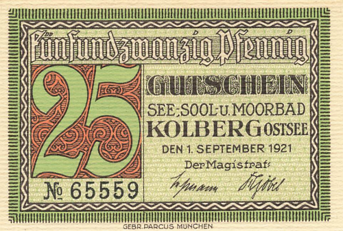 Kolberg Baltic Sea Pomerania Kołobrzeg Emergency banknote 1921