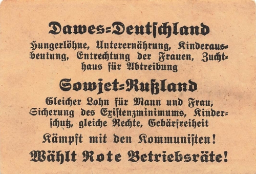 Kommunistische Wahlwerbung zur Reichstagswahl 1924 original Handzettel ​​​​​​​9 x 6 cm