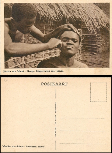 Congo colored hairdresser shaving * around 1930
