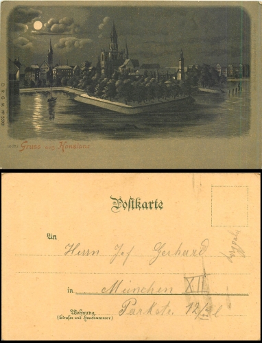 Konstanz Mondscheinkarte Verlag Metz 85081 gebr. ca. 1900