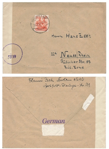 Kontrollratsausgabe Michel 951 auf Brief o Dresden A46 25.2.1948 nach Neuss mit Zensurstempel 5139