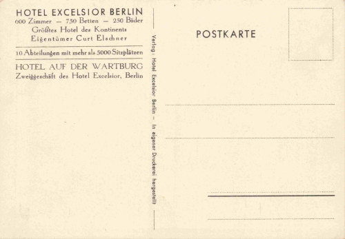 Hotel Excelsior, Berlin-Kreuzberg – Grand Hall, vintage postcard, c. 1940