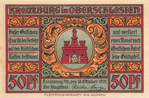 Kreuzburg Upper Silesia emergency banknote Kluczbork 1921