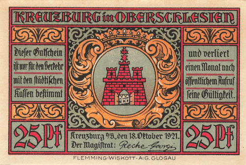 Kreuzburg Upper Silesia emergency banknote Kluczbork 1921