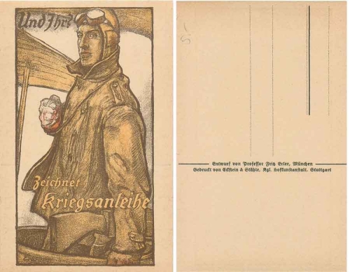 Flieger draws war bond artist card Wennerberg B. W. * ca. 1915