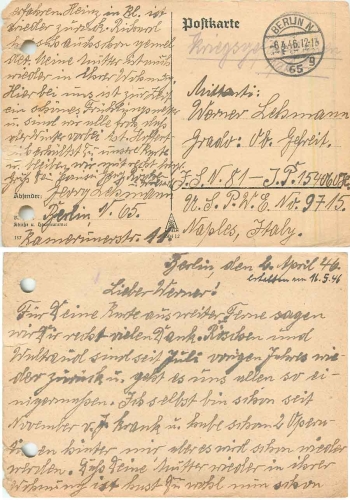 Kriegsgefangenenkarte nach US-Lager Naples Italien o 6.4.1946