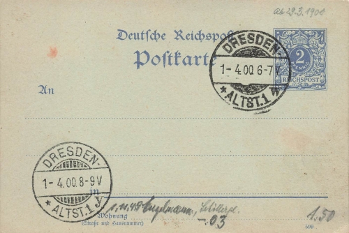 Crown Adler 2 Pfennig Reichspost stationary o Dresden 1.4.1900