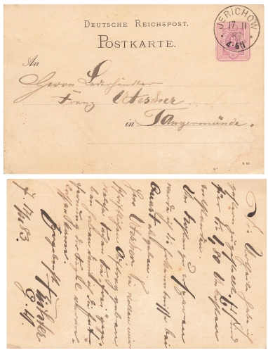 Krone Adler 5 Pfennig Reichspost stationary P5 o Jerichow 11/17/1883 to Tangermünde