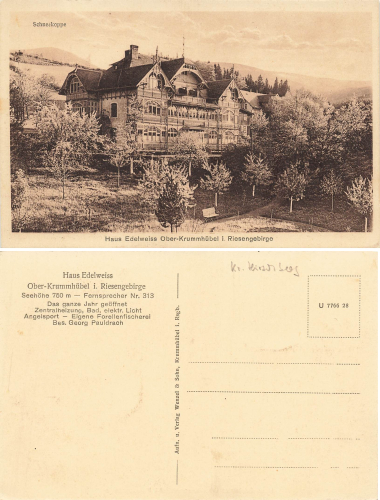 Krummhuebel Riesengebirge Schlesien Haus Edelweiss Karpacz * um 1920