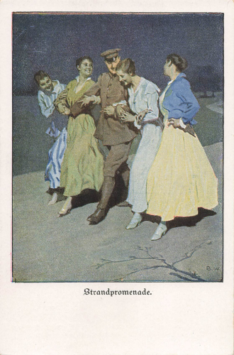 Beach promenade No. 16, artist's postcard by Brynolf Wennerberg, B.W. * around 1915
