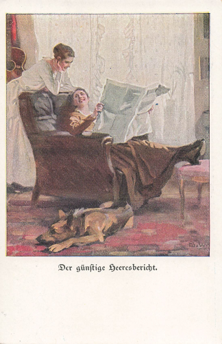 The favorable army report No. 13, artist's card by Brynolf Wennerberg, B.W., depicting women reading, circa 1915