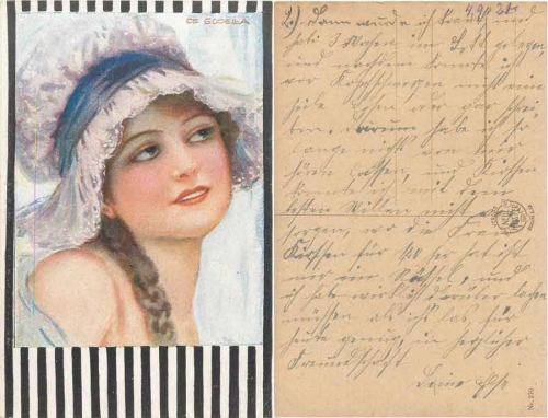 Dame mit Hut Künstlerkarte CE Godella 274 o 31.7.1920Dame mit Hut Künstlerkarte CE Godella 270 gebr. 1920
