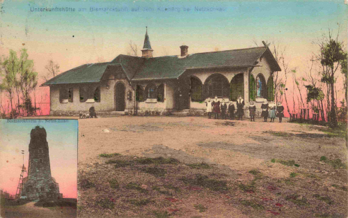Kuhberg Netzschkau Vogtland Bismarckturm mit Unterkunftshaus o 1909