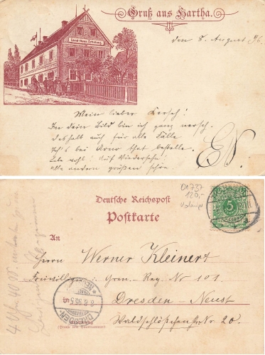 01737 Kurort Hartha Country House Recreation Litho forerunner AK o 08.08.1896 Arrival stamp o August 8th, 1895!!!