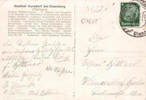 Kursdorf Eisenberg Thüringen Gasthof  o 1937