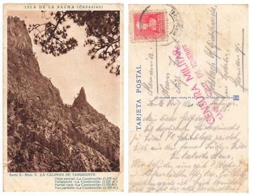 La Palma Canary Islands Zensurstempel Military Censorship Santa Cruz de Tenerife um 1940