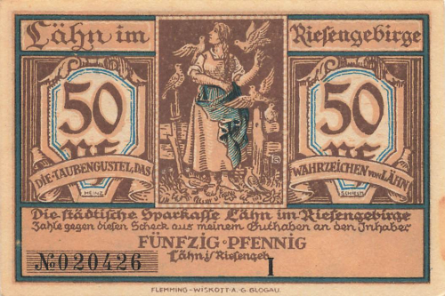 Lähn im Riesengebirge Schlesien Notgeldschein Wleń um 1920