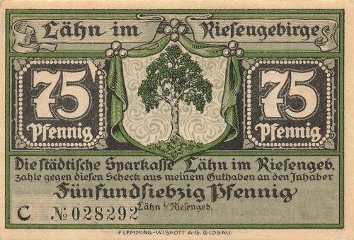 Lähn im Riesengebirge Schlesien Notgeldschein Wleń um 1920