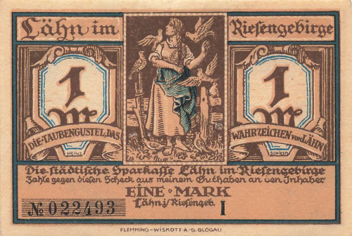 Lähn im Riesengebirge Schlesien Notgeldschein Wleń um 1920