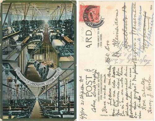 Lancashire Cotton Mills weaving looms o 1/5/1914