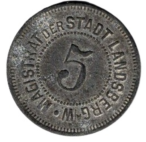Landsberg Warthe Gorzów Wielkopolski Small change replacement 5 Pfennig emergency money